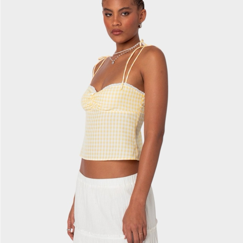 Edikted Yellow Smocked Bustier Camisole Crop Top